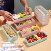 Wheat Straw Bento Box: Portable 3-Layer Sealed Meal Container with Compartments for Office or Student Lunches