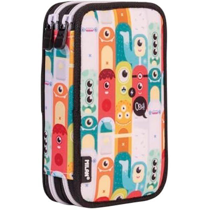 Plumier 2 étages - MILAN - Aliens - Multicolore - Contenu complet - Tissu synthétique