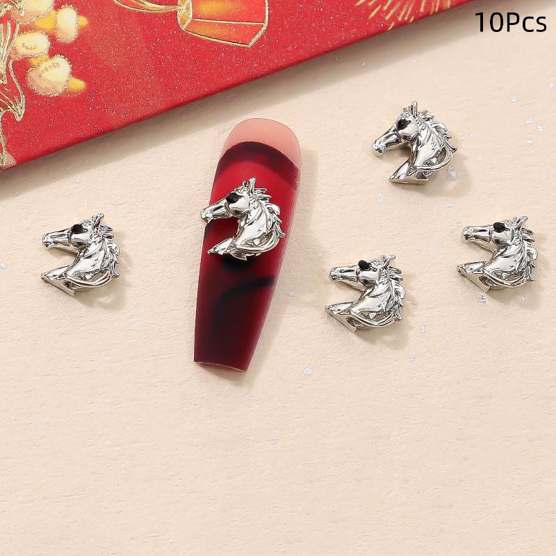 10 Stück Legierung Pony Nagelkunst-Anhänger 3D Kleines Pferd Nagelzubehör DIY Schmuck Maniküre Dekoration Jahr des Pferdes Nagelbastelarbeiten