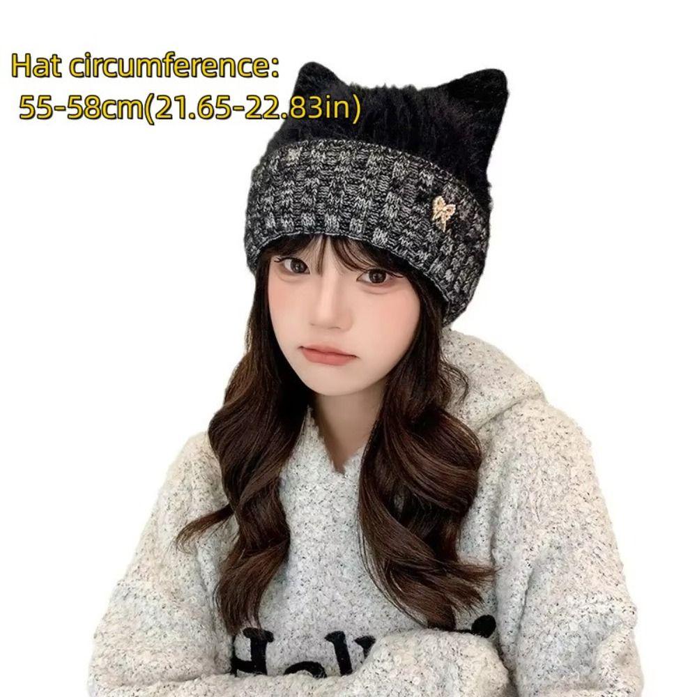 Plush Lining Knitted Hat Windproof Beanie Cap Cute Ear Protection Cap Autumn Winter
