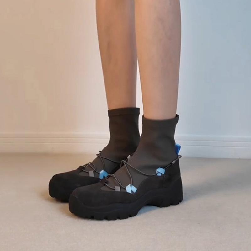 Cowhide version~ New retro thick-soled cross-strap thin boots women's versatile casual function wind sports Martin boots