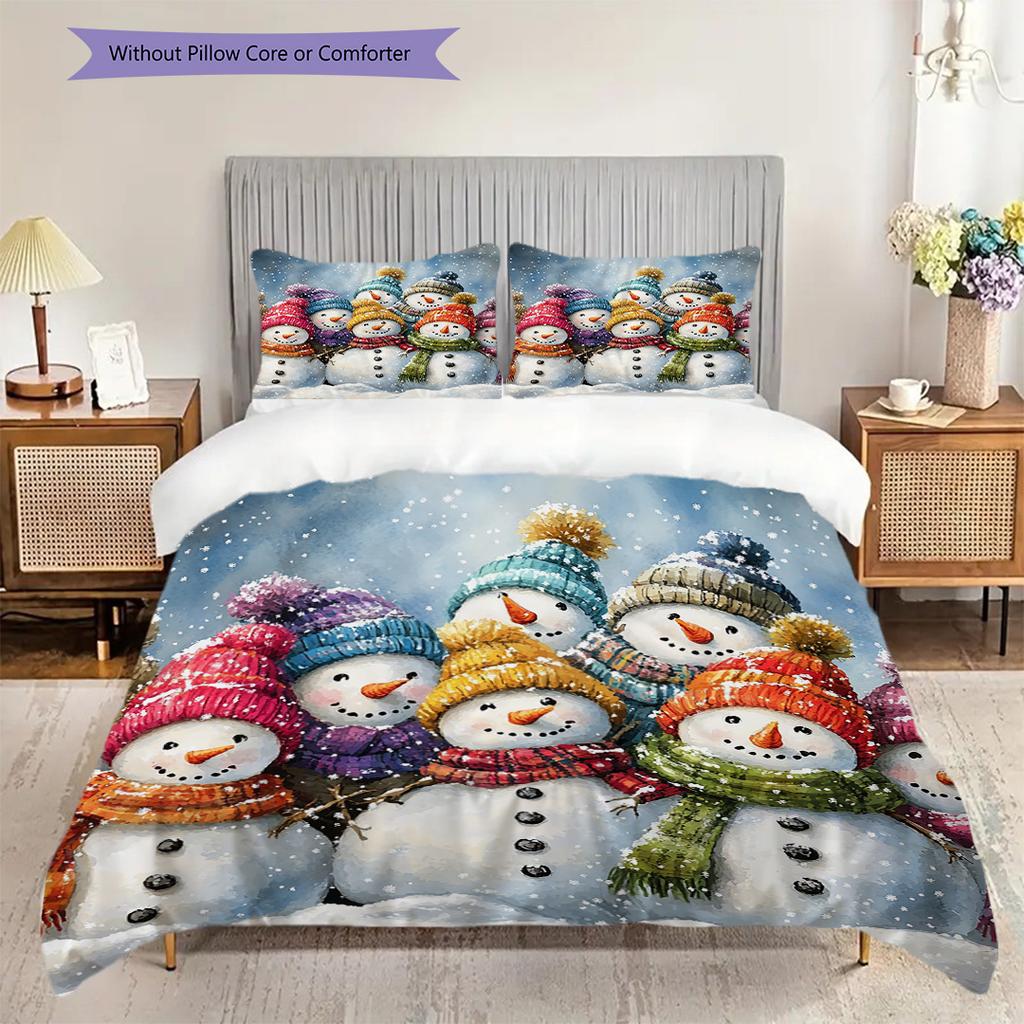 Snowmen Pattern Bedding Quilt Set Quilt Cover Pillowcase Home Decoration Birthday Gift (1 * duvet cover + 2 * pillowcase, without core)