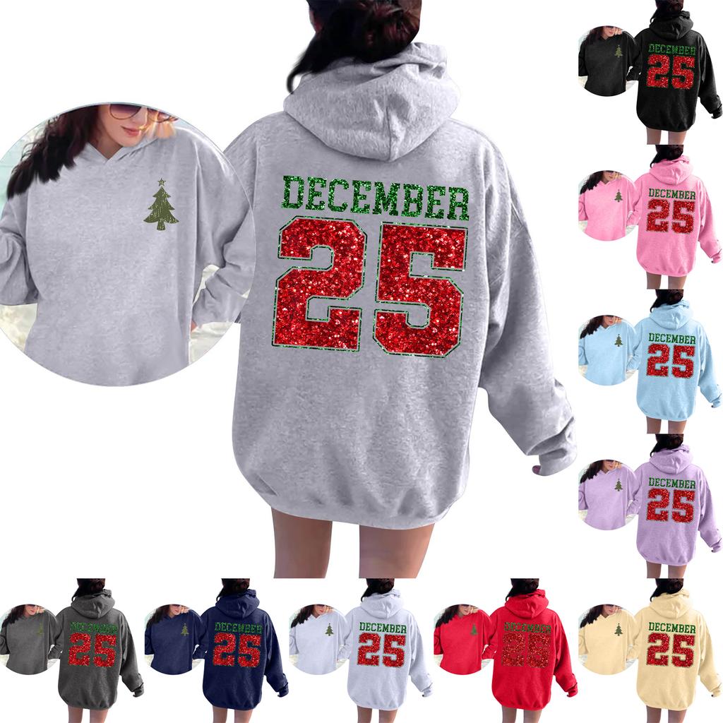 Damenmode Lässig Langarm Bedruckt Rundhals Kapuzenpullover Pullover Top