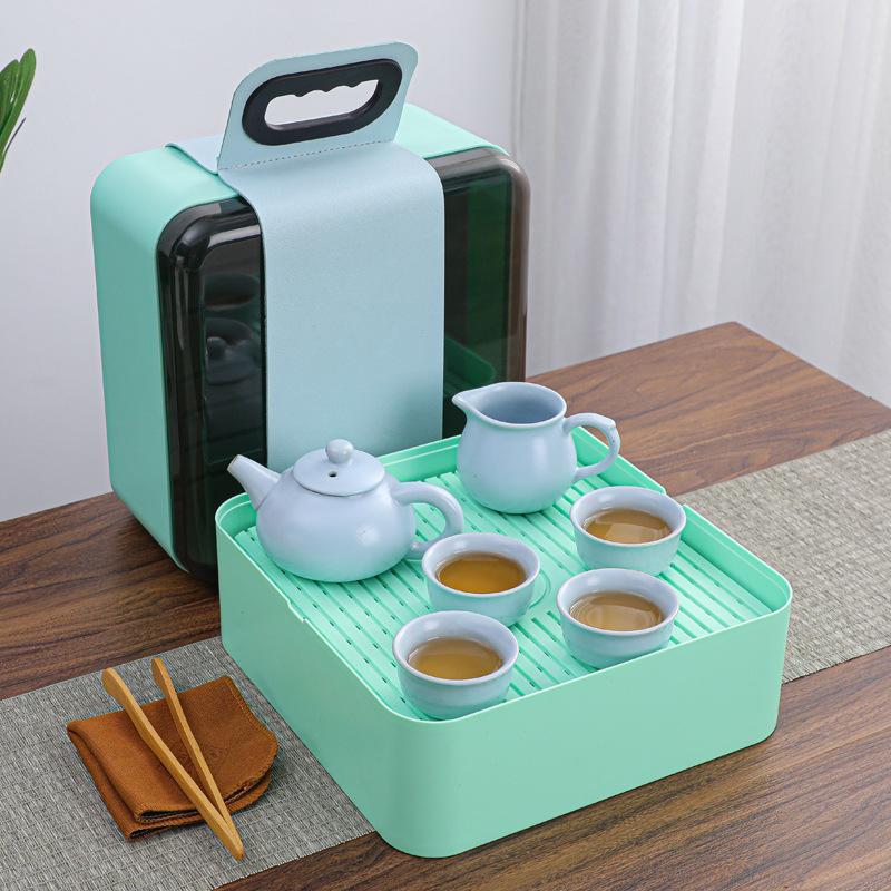 Ge Kiln Gifts Ru Porcelain Kung Fu Tea Gifts Portable Travel Tea Set Beam Pot Tea Tray