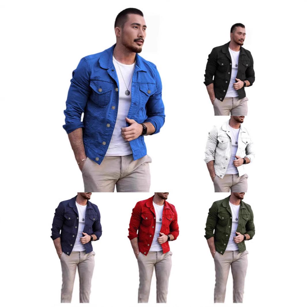 

Men s Slim Denim Lapel Jacket - Solid Color, Large Size for Autumn & Winter XXL чорний