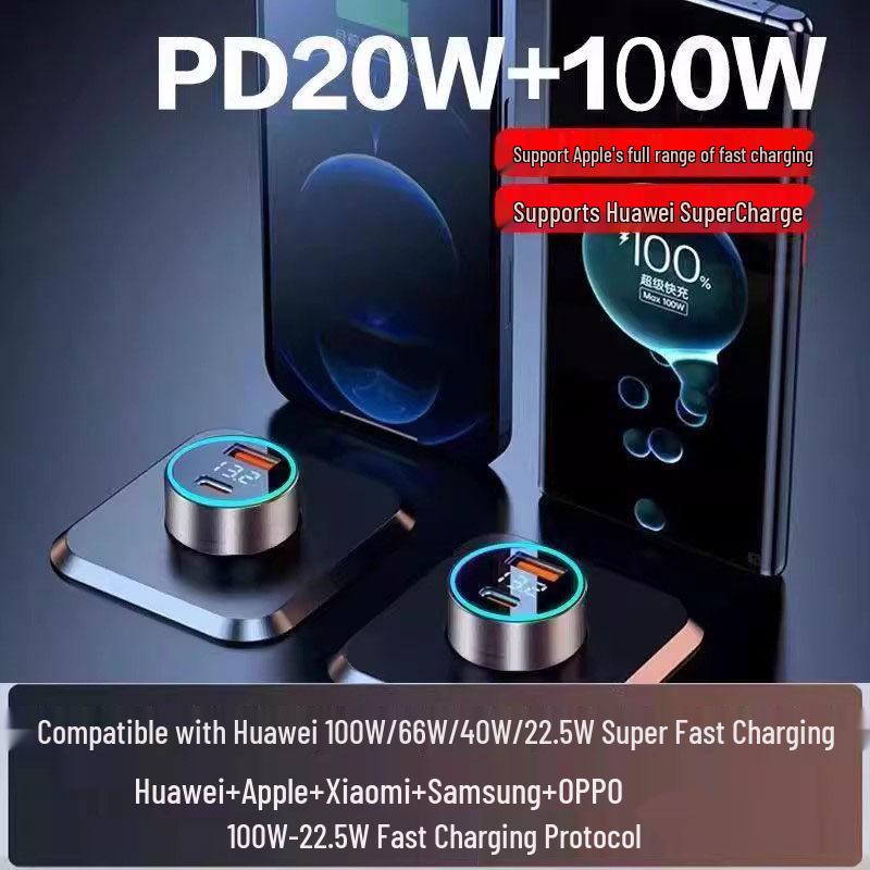PD20W Universal Car Charger for iPhone & Android: Super Fast 100W One-to-Two Charging