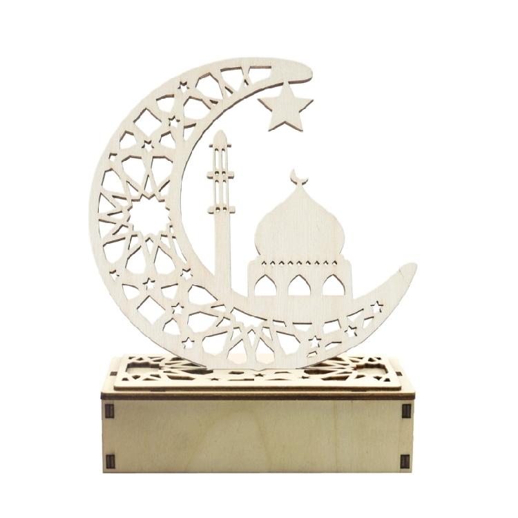 Ramadans Eid  Mubaraks Lamp Decoration Handmade Wood Moon LED Light Ornament Gift