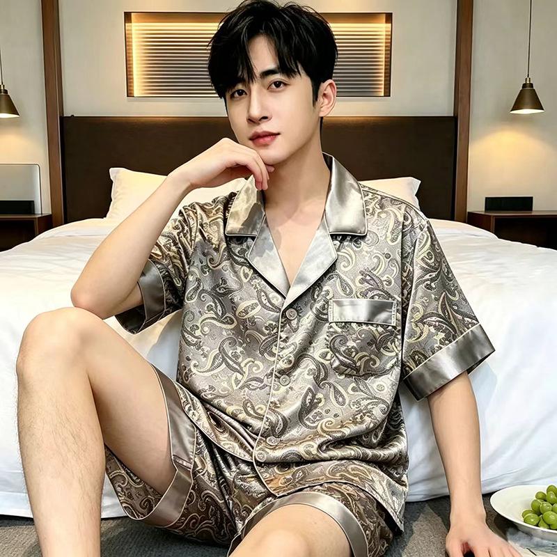 Herren Frühling/Sommer 2024 Eisseide Pyjamas - Kurz- & Langarm Set
