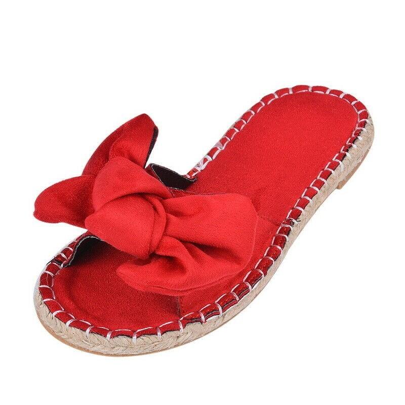 Elegant Women Slip On Sandals Bow Flat Mule Espadrille Shoes Summer Sliders