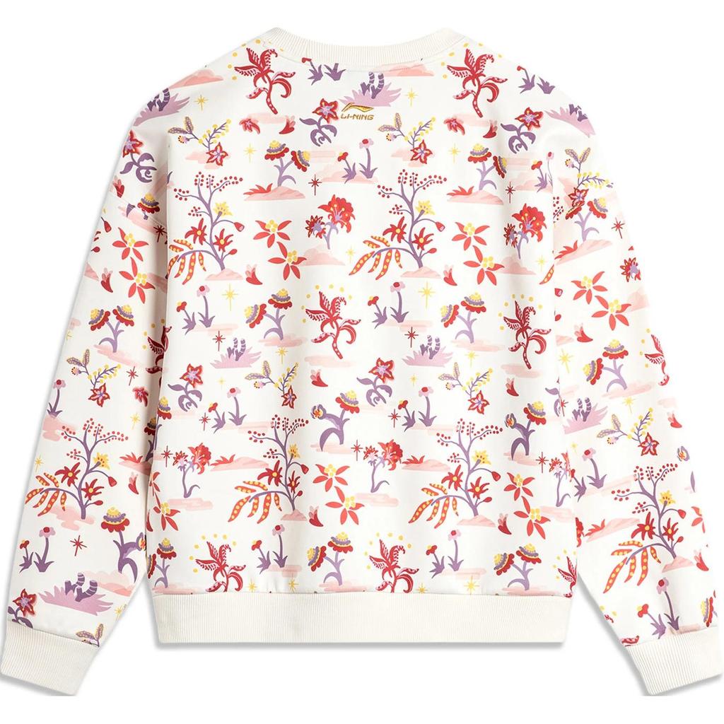 Li Ning Daily Prosperity Series Comfortable Casual Loose Round Neck Pullover Sweatshirt Women sweatshirt Off-White AWDU034-8
