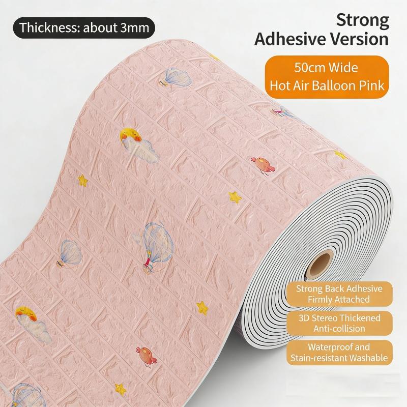 3D Self Adhesive Cartoon Foam Wall Panels Wallpaper for Kids Room Soft DIY Brick Wall Sticker Waterproof & Moisture Proof Home Decor