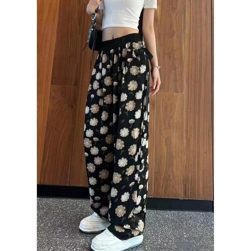 Women's Fashion Casual Colour Block Print High Waist Trousers Pants & Capris