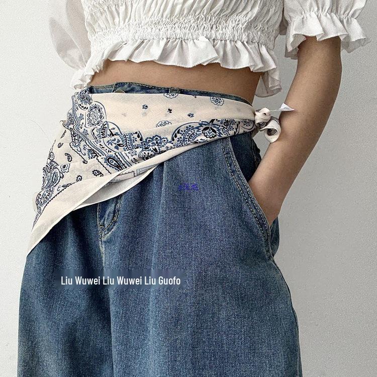 Cashew Flower Silk Scarf & Waist Cincher Belt for Women