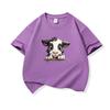 Kids Cotton T Shirt Black And White Cow Peeking Over Land Print Crew Neck Short Sleeve Tee Casual Boys Girls Summer Tops