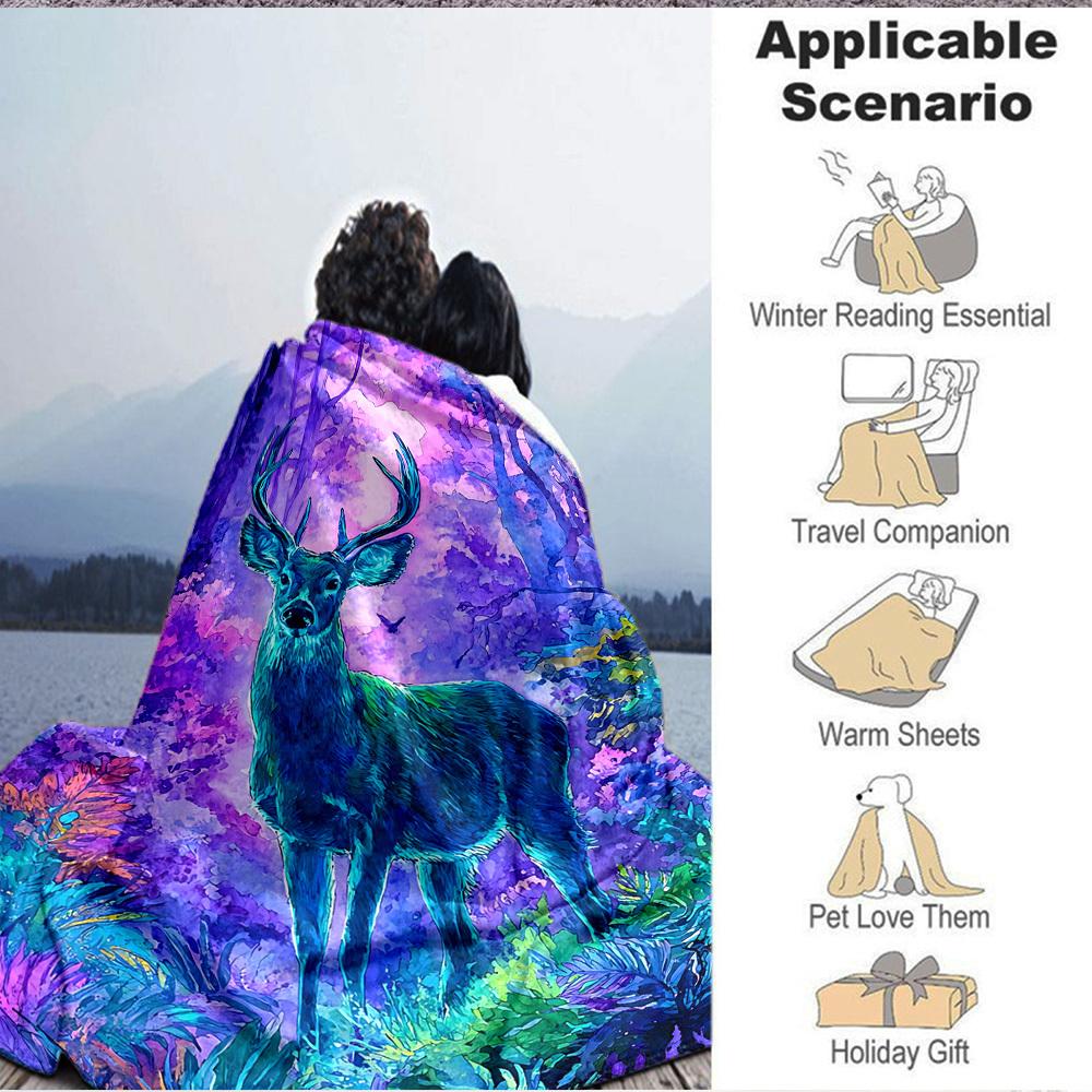 1pc Fantasy Forest Deer Blanket - Lightweight Flannel Fleece with Digital Printing, Soft Warm for Sofa, Travel, Camping, Office yy251018333