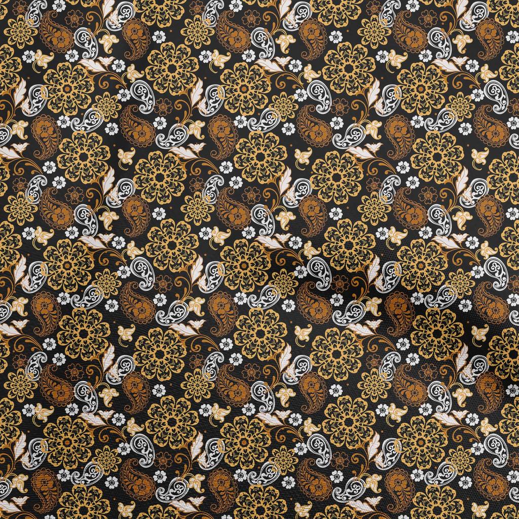 oneOone Cotton Flex Dark Brown Fabric Paisleys Craft Projects Decor Fabric Printed By The Yard 40 Inch