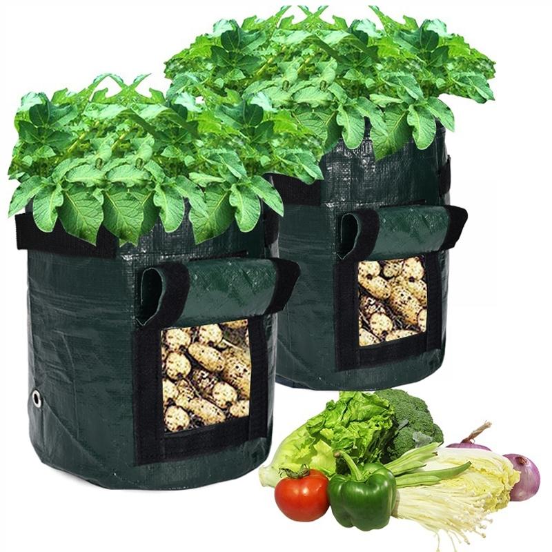 3-10 Gallon Potato Grow Bags with Flap Window Garden Planting Bag with Handles Thickened PE Pots for Tomato Vegetable Fruits