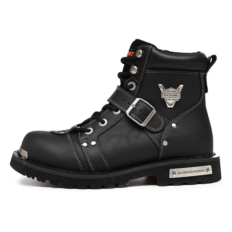 Męskie Wysokie Buty Motocyklowe Sznurowane, Gruba Podeszwa, Codzienne Buty Robocze Jesień/Zima