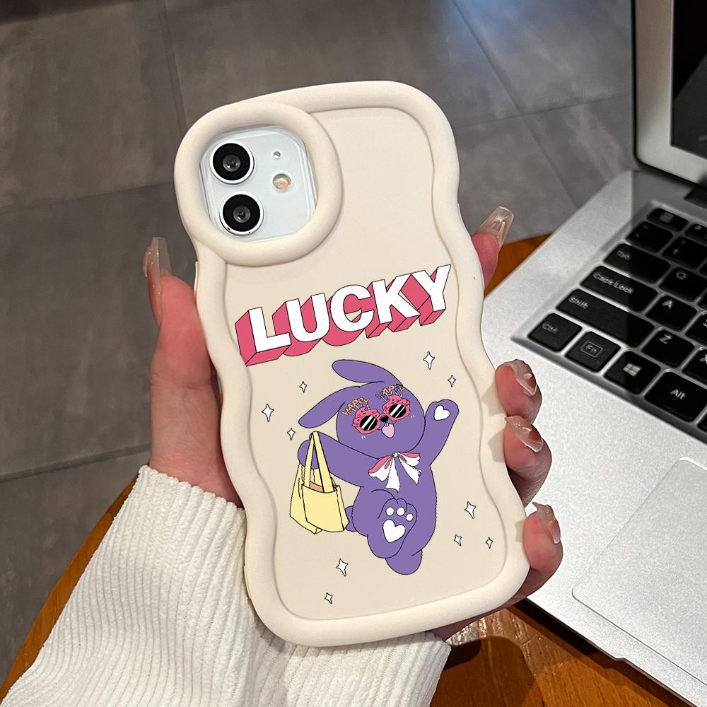 For Infinix Hot 40i 30i Smart 8 OPPO A18 A38 A58 A60 A78 Reno12 FS Vivo Y18 Y28 Y36 Y22s Y17s Cute Rabbit Pattern Soft Silicone Wave Edge Phone Case