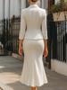 Women's Autumn Winter Solid Single Button Seven-Thirds Sleeve Mini Blazer Long Dress Set