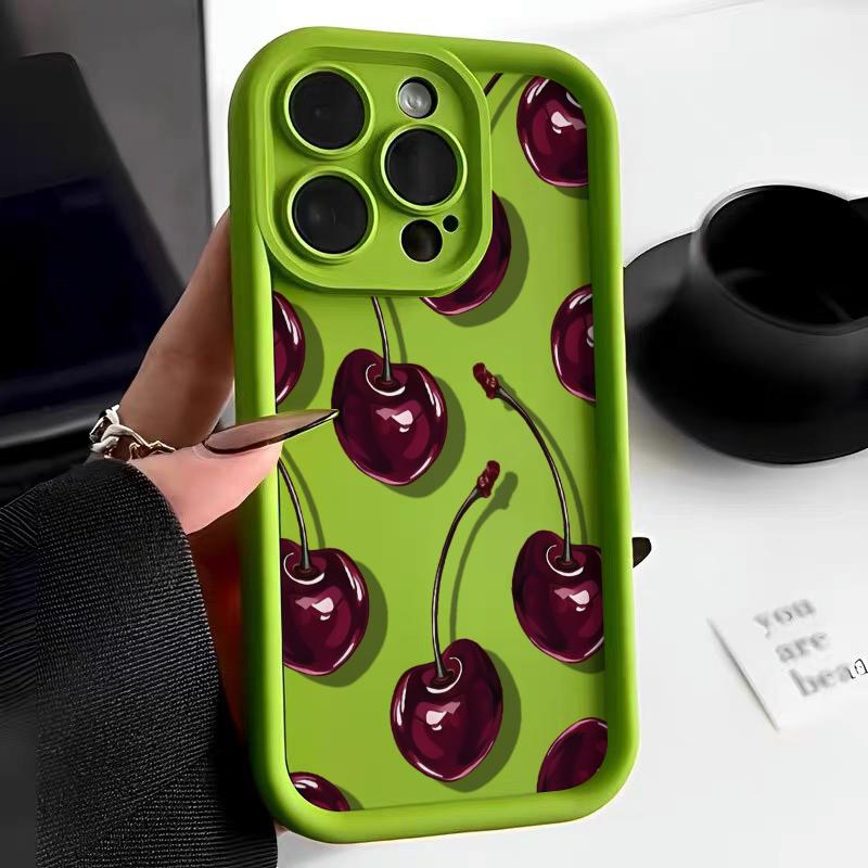 Simple Red Cherry Pattern Phone Case For iPhone 16 Pro Max 15 14 13 12 11 XS MAX X XR 7 8 Plus MINI 16E Shockproof Cover