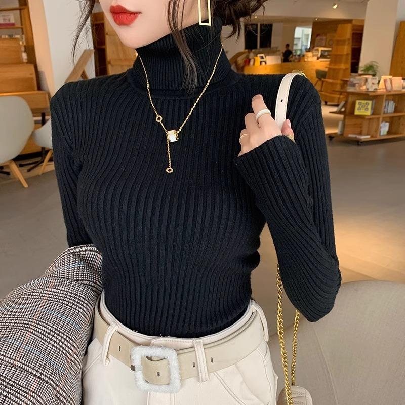 Solid Half High Collar Base Pullover Sweater for Women Autumn and Winter New Knitted Sweaters Long Sleeve Slim Fit Casual Woman Jumpers Tops 25055