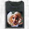 Funny Distressed Doll Graphic Shirt, Tired Party Doll Streetwear Shirt Summer Men's and Women's Washed T-shirt