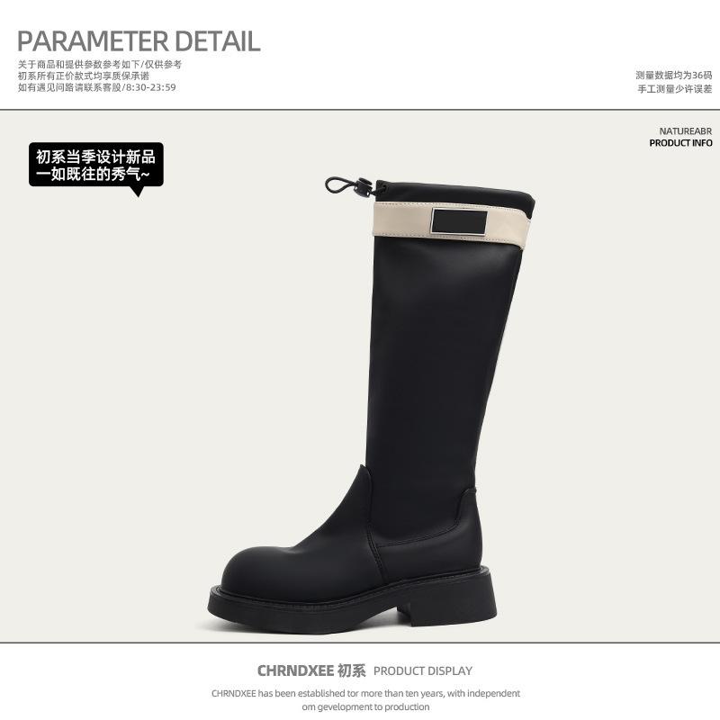 

Cowhide version~ 2025 autumn and winter new thick-soled boots women s thick heel color matching high knight boots elastic band boots 40 чёрный