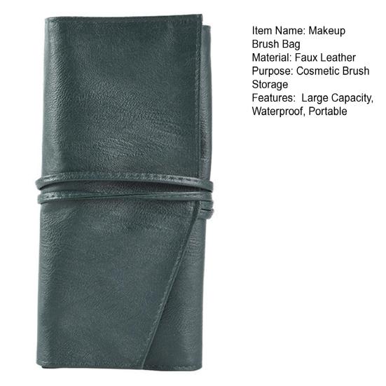 Makeup Brush Bag 14 Compartments Large Capacity Waterproof Moisture-proof Shockproof Brushes Storage Leather Cosmetic Brush Belt Strap Pouch