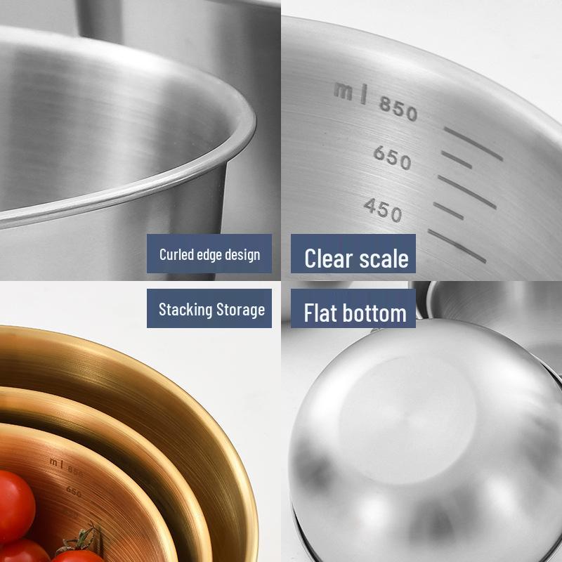 Gold Round Stainless Steel Mixing Bowl for Salad, Baking, and Egg Beating
