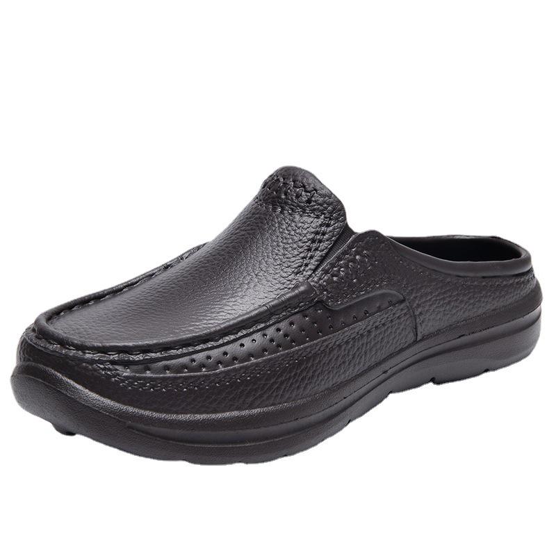 Herren Übergröße Leder Slipper Baotou Hausschuhe, Lässiger Sommerstil, Größe 46