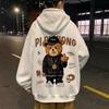 Men Japanese Hoodies Pullover Harajuku Autumn and Winter Plus Velvet Middle Finger Bear Print Casual Hooded Sweatshir Fashion Y2K Streetwear