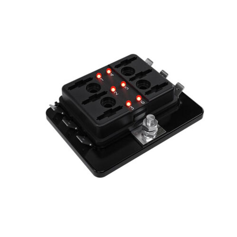 6Ways Blade Fuse Box Block Holder 10-32V Car Boat Marine Fuse Holder Box with LED Warning Light Auto Fuse Connector Switch