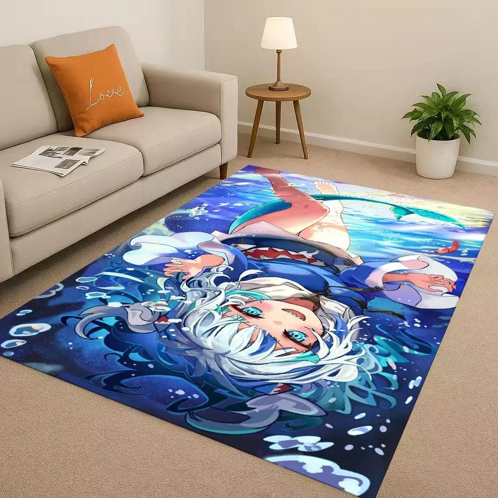 HD Anime Gawr Gura Hololive Cartoon Cute Girl Living Room Non-Slip Area Rug Carpet For Bedroom Playroom Sofa,Home Decor Doormat