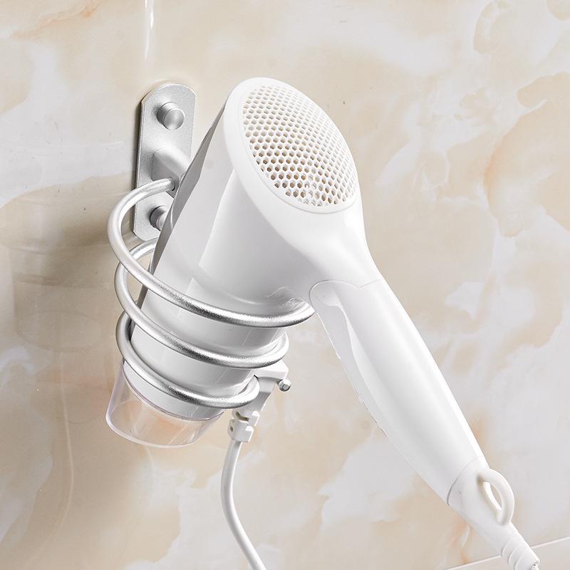 Space Aluminum Wall-Mounted Hair Dryer Holder - Punch-Free Bathroom Storage Rack