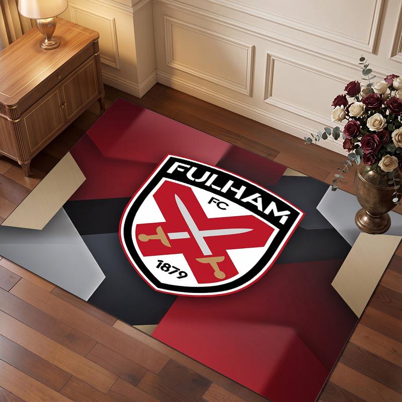 Fulham Football Print Crystal Velvet Rug, Comfortable Water Absorbent Non Slip Indoor Floor Carpet