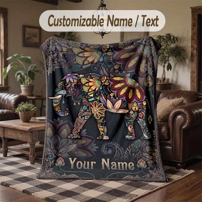 Elegant Deer Nature Scene Theme Throw Blanket Custom Name Text Personalized Blanket Soft Cozy Blanket for Home Sofa Bed