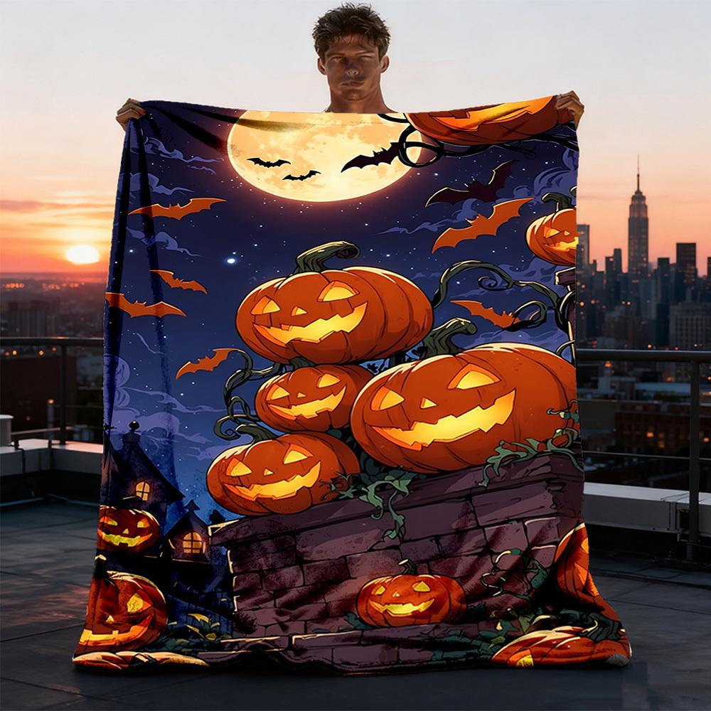 1pc Full Moon Night Print Outdoor Blanket, Lightweight Polyester,