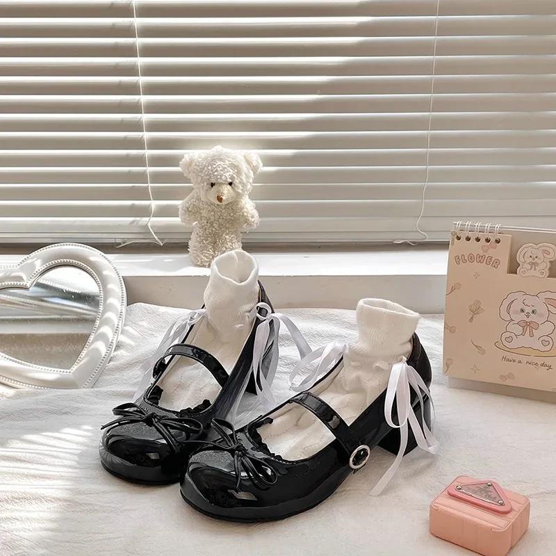 

Fashion British Style Buckle Mary Janes for Woman Vintage Pu Leather Round Toe Pumps Women Spring Non-Slip Thick Heel Shoes Mujer 40 чёрный