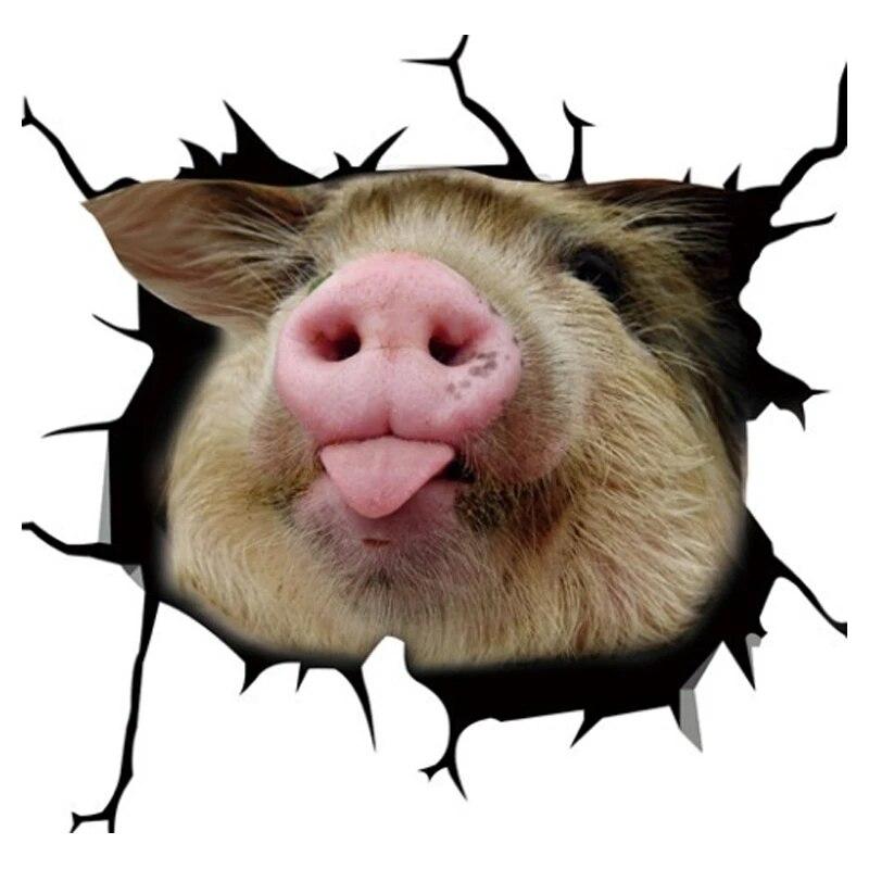 Creative Funny Piggy Stickers, Animal Crack Car Stickers, 3D Cute Car Pet Stickers, Waterproof Car Window Stickers