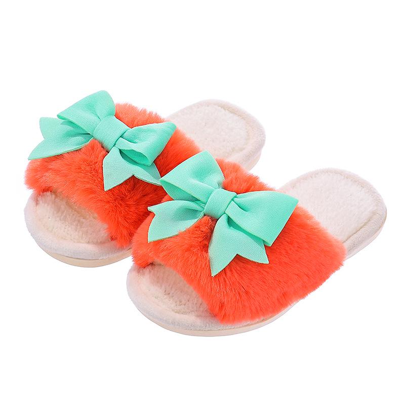 Girls' Winter Warm Plush Swallowtail Bow Cotton Slippers - Soft Sole, Non-slip, Plus Velvet, 2025 Edition