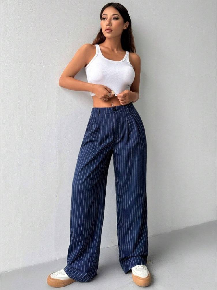 2026 New Loose Wide Leg Pants Women Striped Casual Trousers Loose Fit Long Pants Fashion Elegant Office Ladies Simple Long Pants