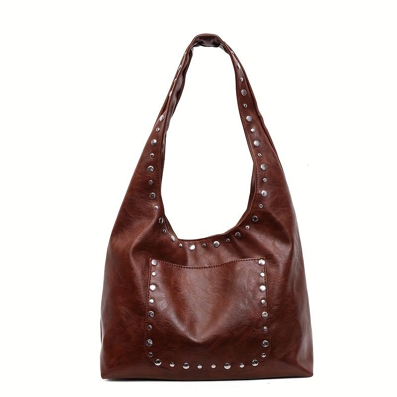Women's Retro Rivet Crossbody Tote Bag - Large Capacity Shoulder Bag with Snap Closure Versatile Commuting Travel Shopping Bag, Crossbody Purse