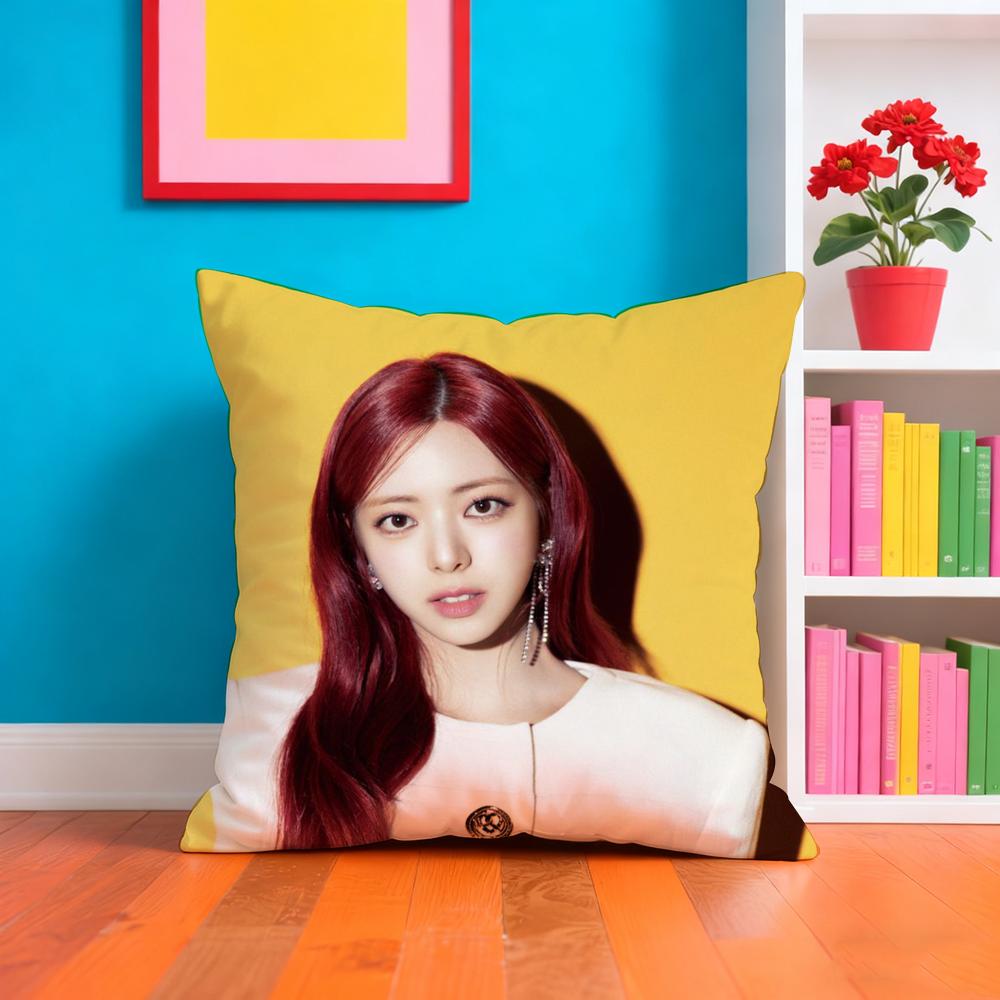 Kpop Style I-Itzy Cushion Cover Plush Fabric Soft Double-Sided Printed Sofa Warm Winter Home Gift Pillow Case
