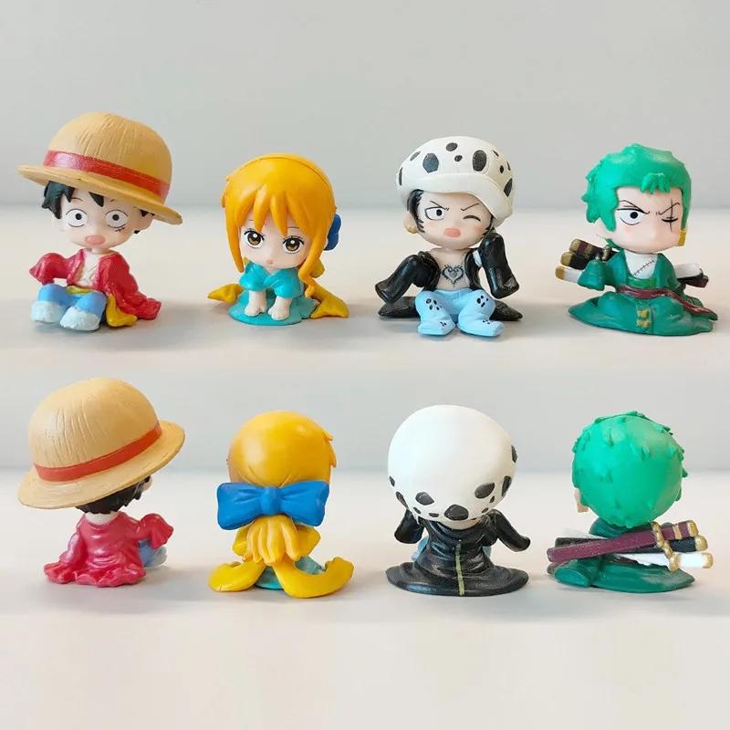 4Pcs/Set Anime ONE PIECE Action Figures Cute Sitting Luffy Zoro Nami Law Dolls Collections Model Toys Girls Boys Birthday Gift