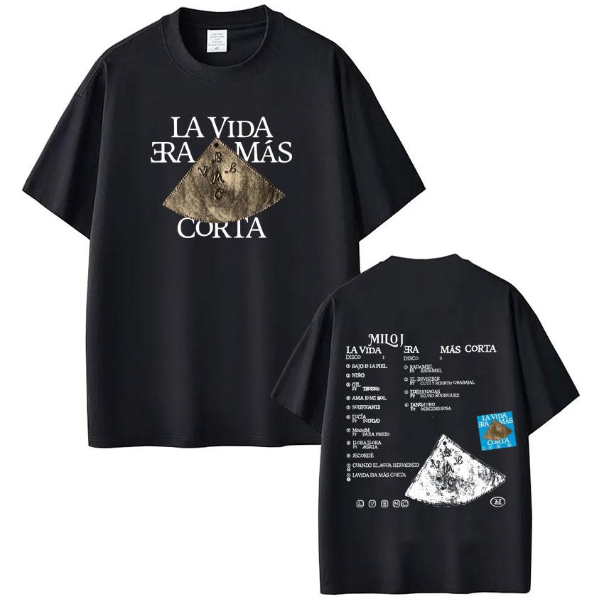 Rap Singer Milo J La Vida Era Mas Corta Album Merch Tshirt Fan Gift Summer Mens Womens Hip Hop Cotton Street Wear Tshirt