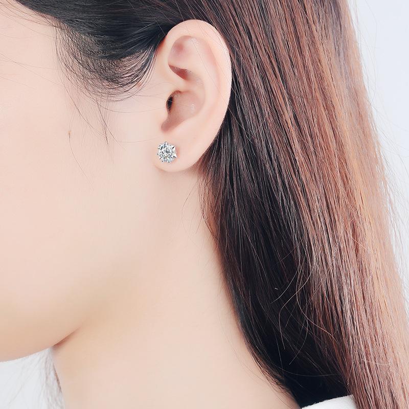 Boucles d'oreilles en argent sterling S925 pour femmes, boucles d'oreilles moissanite flocon de neige, plaqué or pt950, petits et mignons bijoux d'oreille