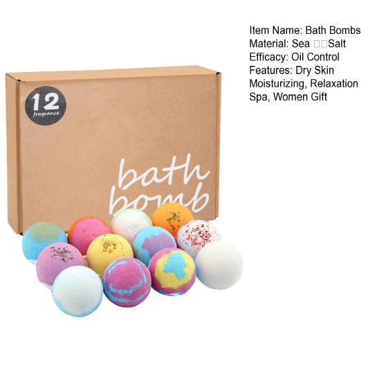 12Pcs Salt Bath Bombs Plants Extract Essential Oils Handmade Fizzes Balls Dry Skin Moisturizing Shower Ball Relaxation Spa