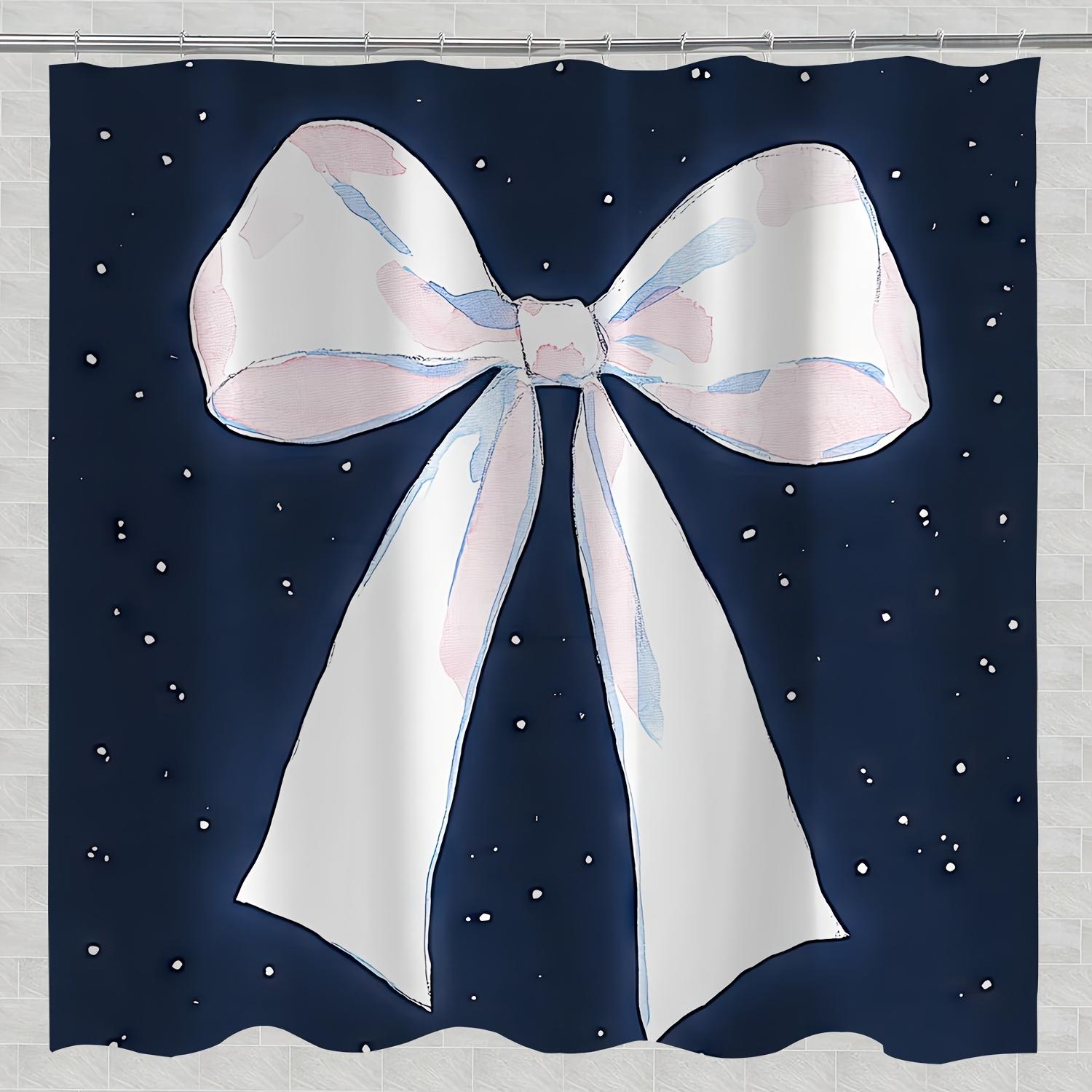 

1Pc Chic Pink Bowknot Shower Curtain - Cute Trendy Digital Print, Polyester, Machine Washable, With Hooks, For All-Season Bathro W60H190(CM)-1 Pcs