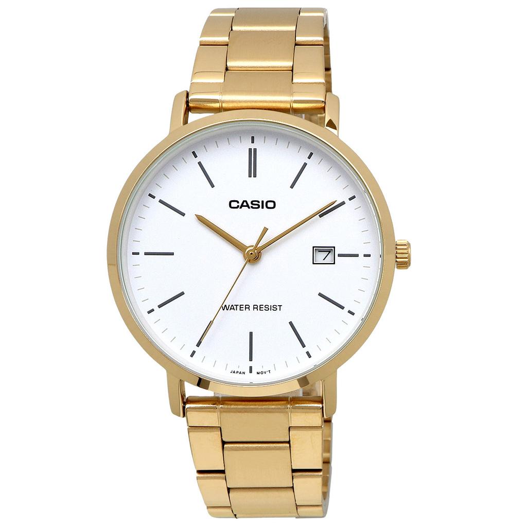 CASIO Quartz Unisex 37mm Gold x White Stainless Steel Band Watch, MTP-VT05G-7E
